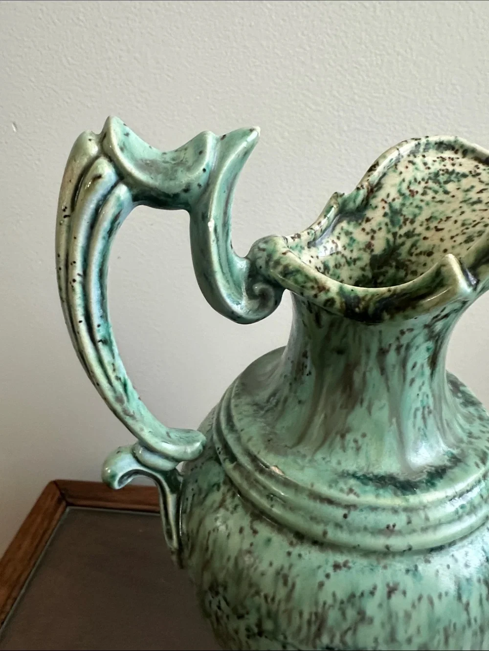 Vintage Arnold Green Speckled Ceramic Pitcher Vase